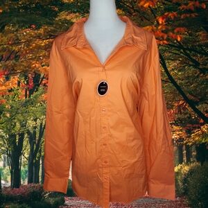 George Plus Size True Coral Button Down Top